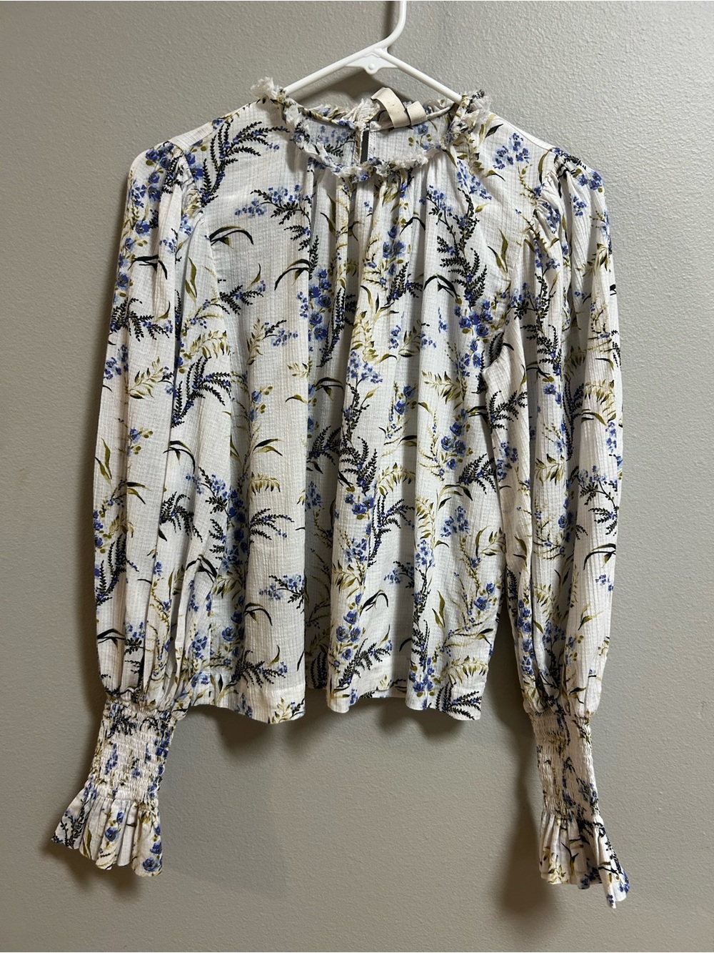 Bec + Bridge Size 4 Floral Blouse Puff Sleeve Smocked Cuff Ruffle Neck Boho